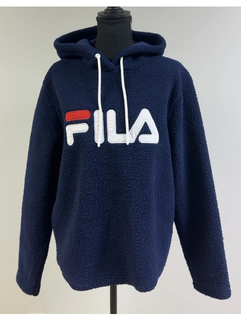 Fila Women’s Blue Fleece Hoodie Sweater Pullover Plush Fluffy Size L